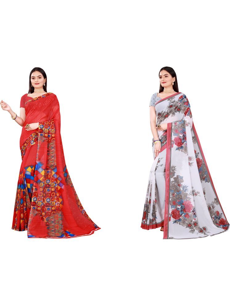     			Samai Georgette Printed Saree With Blouse Piece - Multicolor ( Pack of 2 )