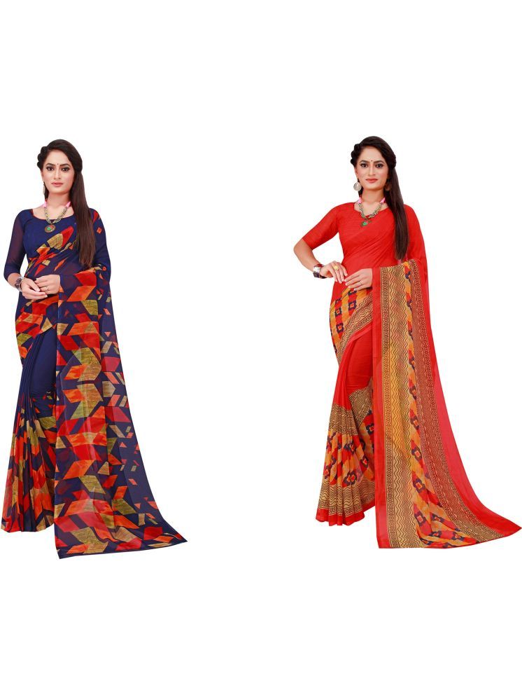     			Samai Georgette Printed Saree With Blouse Piece - Multicolor9 ( Pack of 2 )