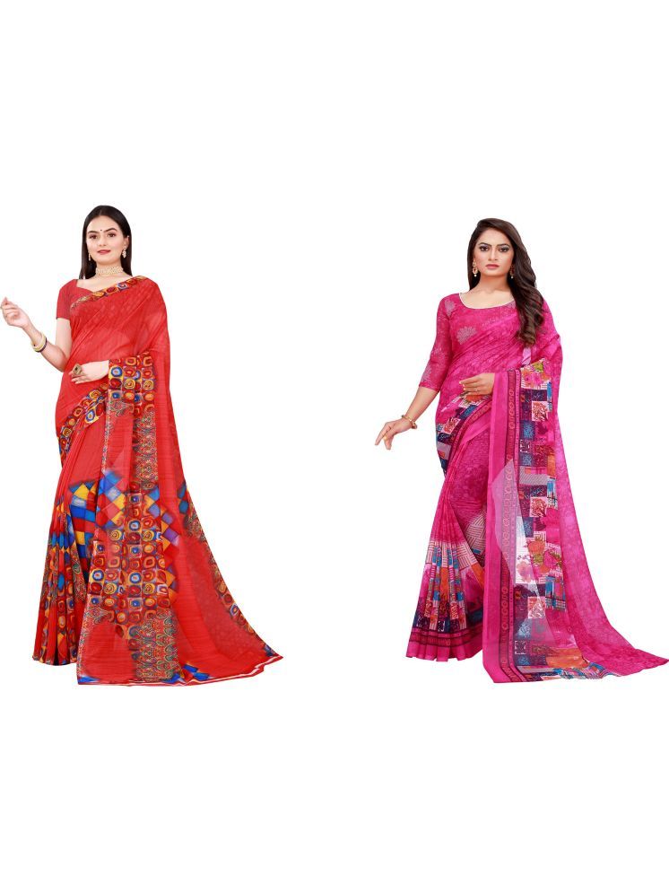     			Samai Georgette Printed Saree With Blouse Piece - Multicolor6 ( Pack of 2 )