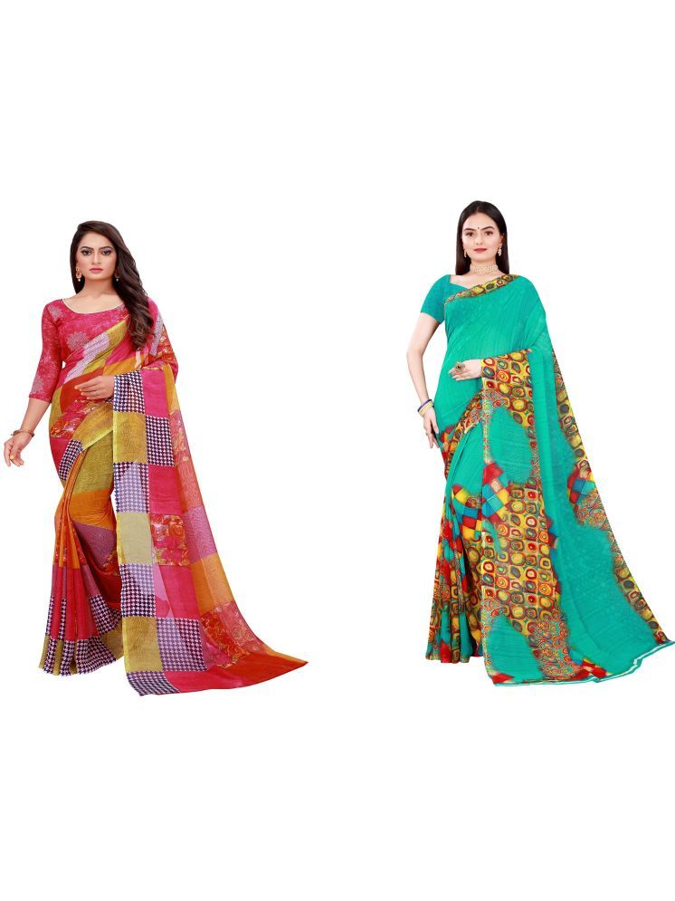     			Samai Georgette Printed Saree With Blouse Piece - Multicolor5 ( Pack of 2 )