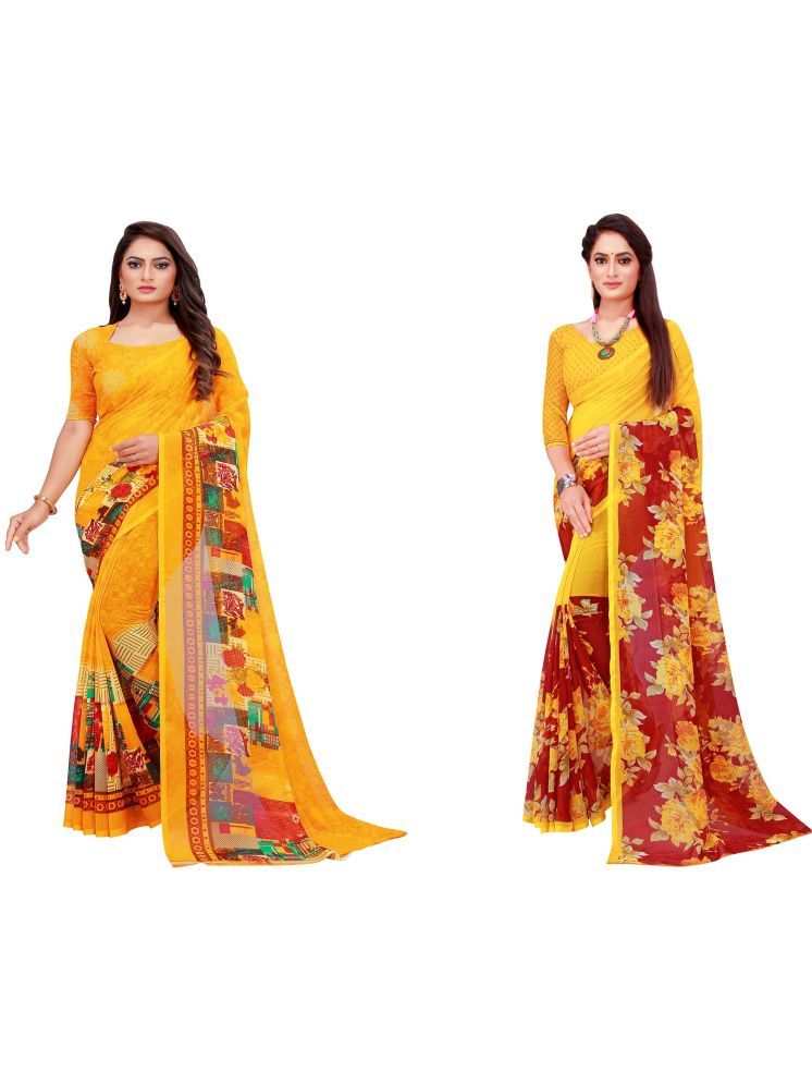     			Samai Georgette Printed Saree With Blouse Piece - Multicolor9 ( Pack of 2 )