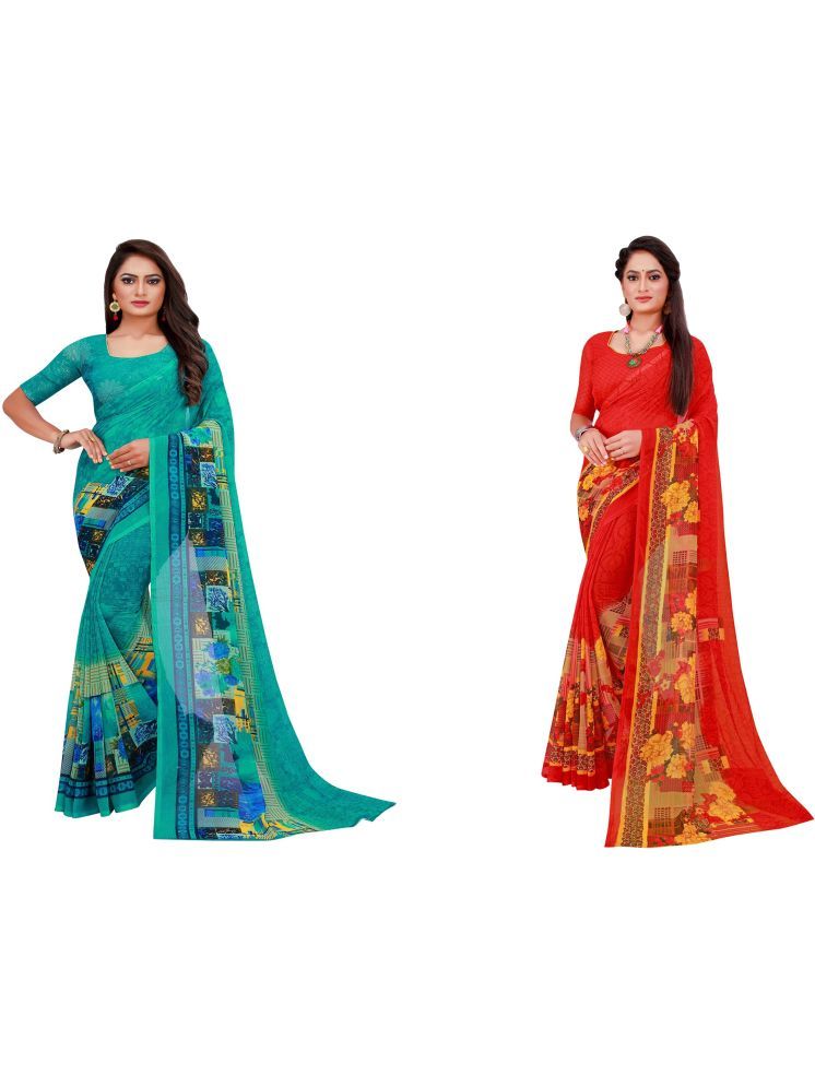     			Samai Georgette Printed Saree With Blouse Piece - Multicolor8 ( Pack of 2 )