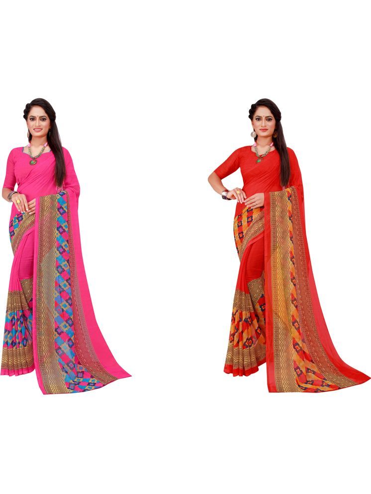     			Samai Georgette Printed Saree With Blouse Piece - Multicolor5 ( Pack of 2 )