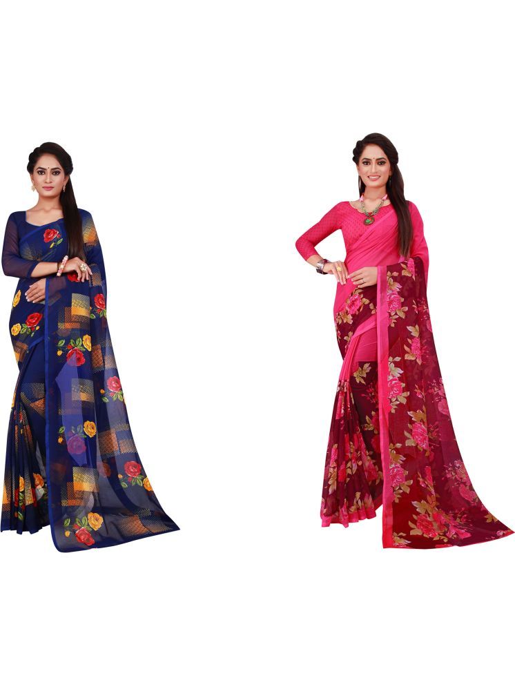     			Samai Georgette Printed Saree With Blouse Piece - Multicolor7 ( Pack of 2 )