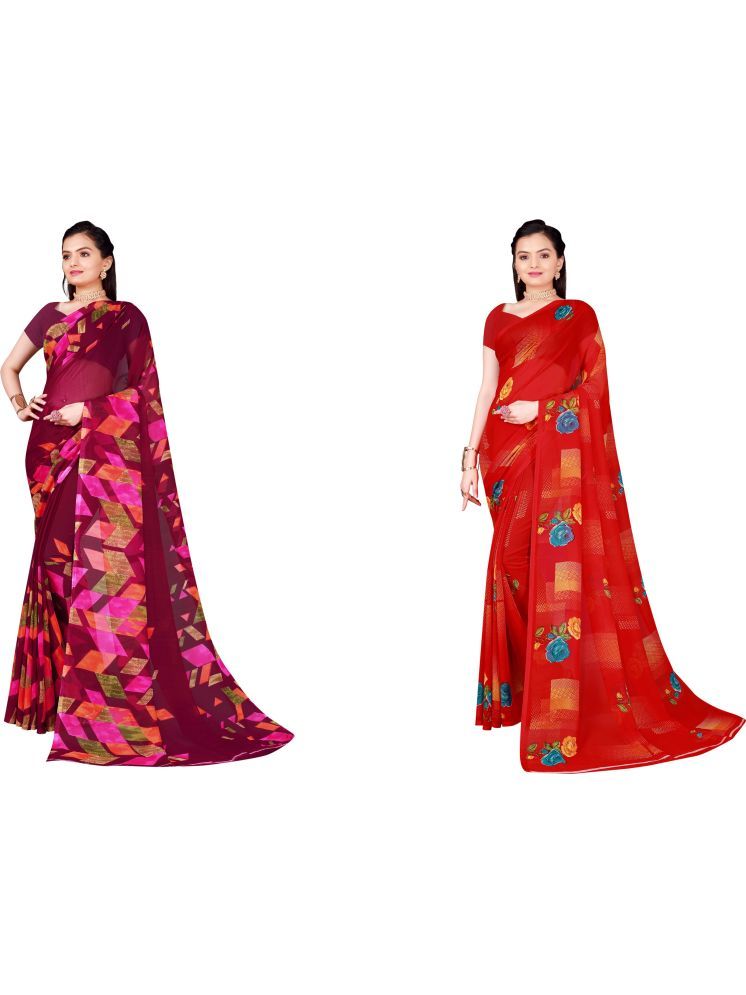     			Samai Georgette Printed Saree With Blouse Piece - Multicolor7 ( Pack of 2 )