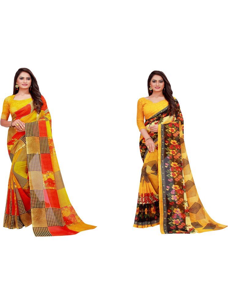     			Samai Georgette Printed Saree With Blouse Piece - Multicolor6 ( Pack of 2 )