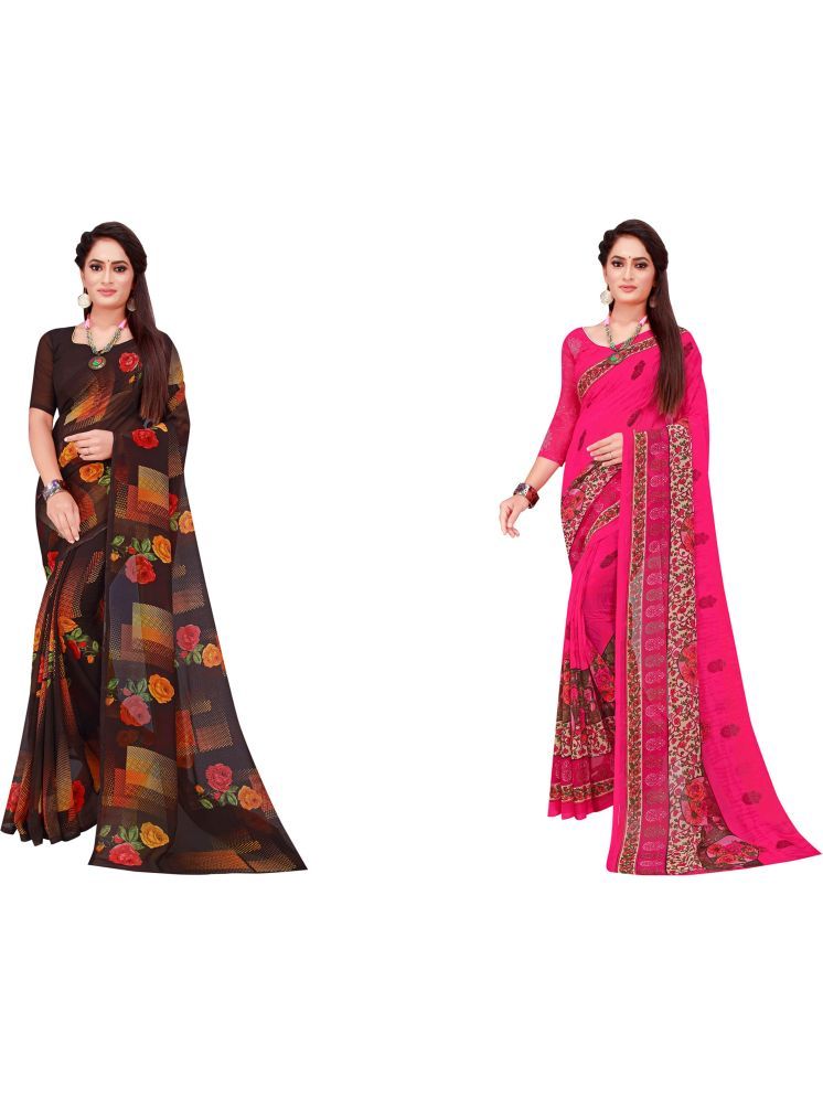     			Samai Georgette Printed Saree With Blouse Piece - Multicolor1 ( Pack of 2 )