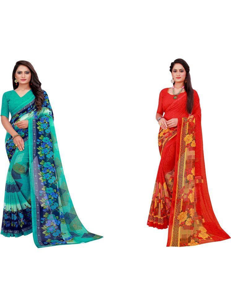     			Samai Georgette Printed Saree With Blouse Piece - Multicolor9 ( Pack of 2 )