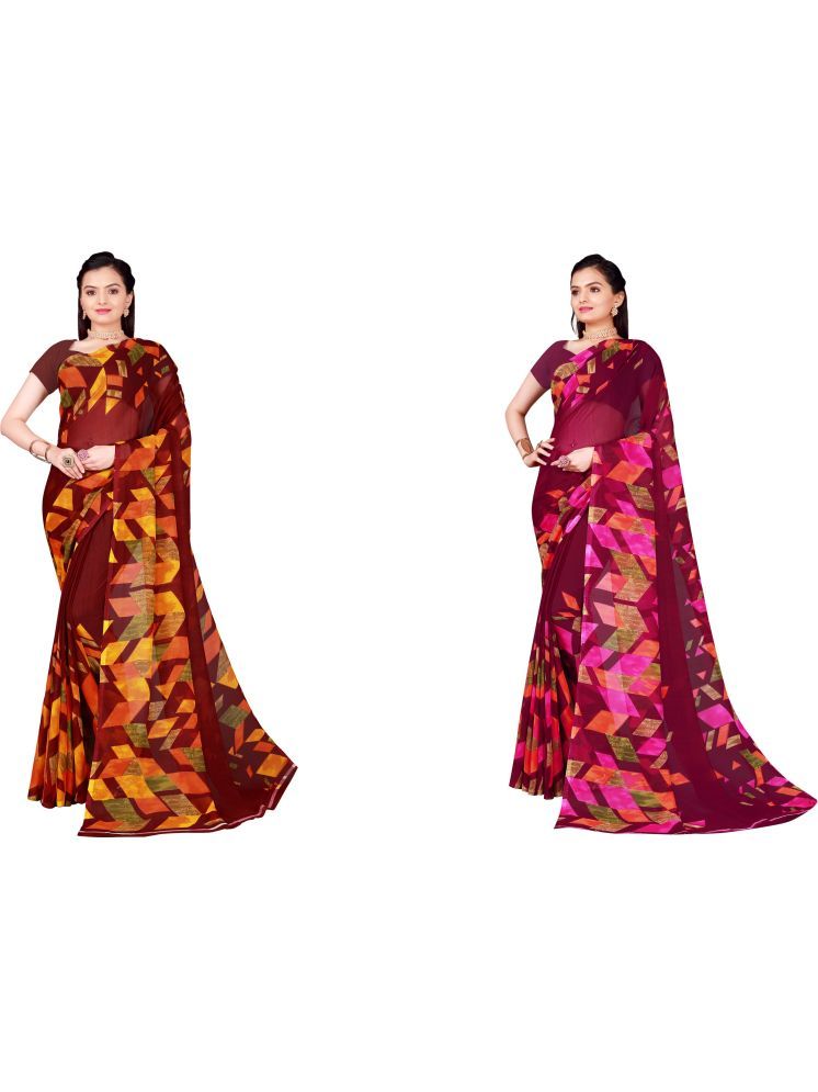     			Samai Georgette Printed Saree With Blouse Piece - Multicolor4 ( Pack of 2 )