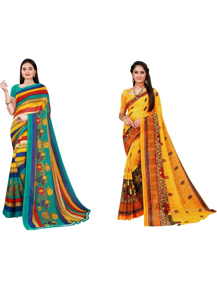     			Samai Georgette Printed Saree With Blouse Piece - Multicolor9 ( Pack of 2 )