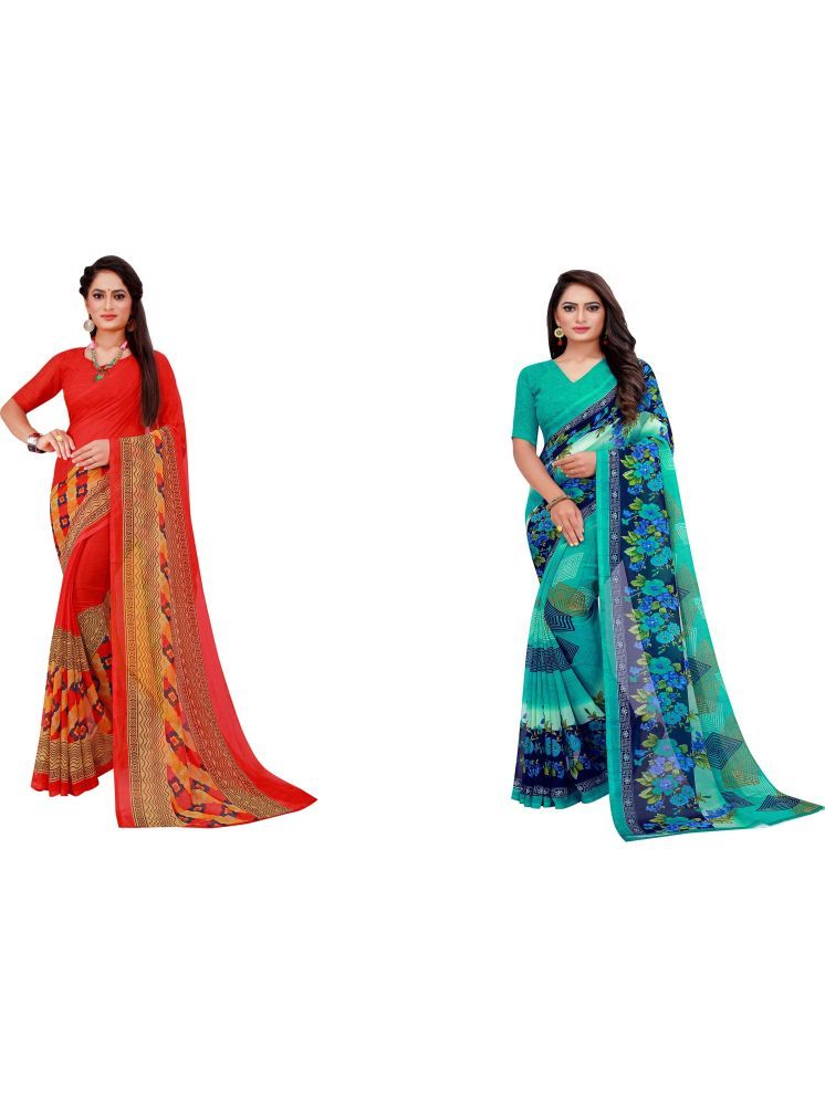     			Samai Georgette Printed Saree With Blouse Piece - Multicolor7 ( Pack of 2 )