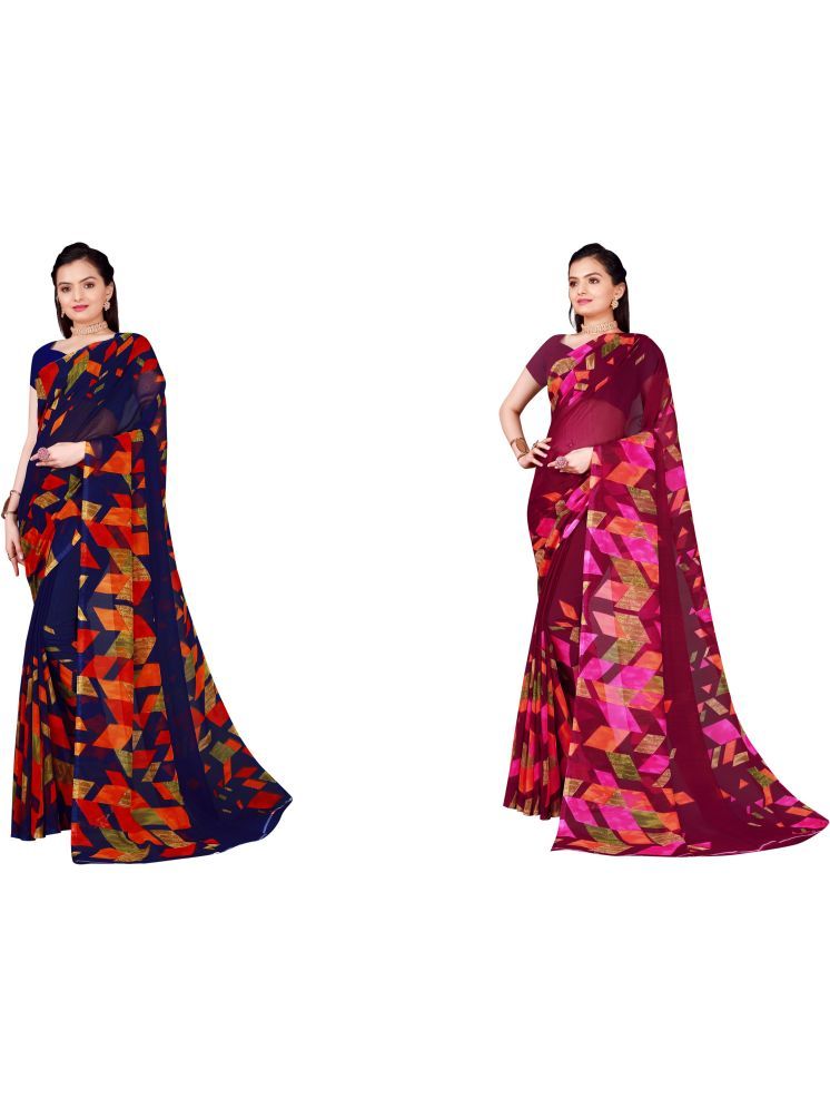     			Samai Georgette Printed Saree With Blouse Piece - Multicolor5 ( Pack of 2 )