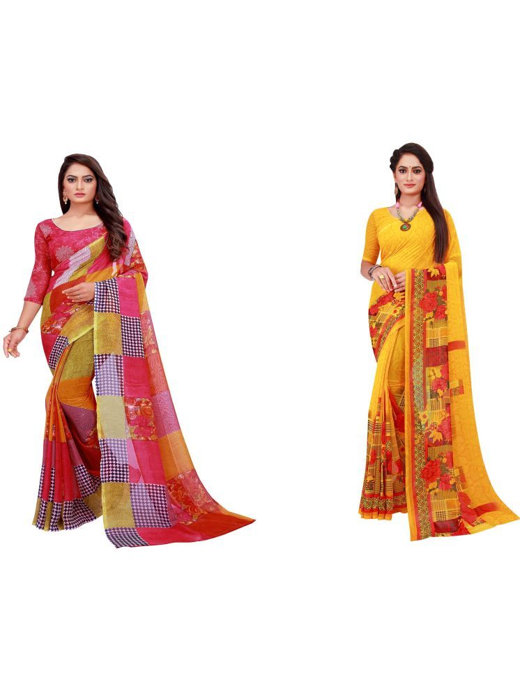     			Samai Georgette Printed Saree With Blouse Piece - Multicolor6 ( Pack of 2 )