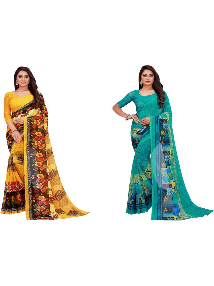     			Samai Georgette Printed Saree With Blouse Piece - Multicolor ( Pack of 2 )