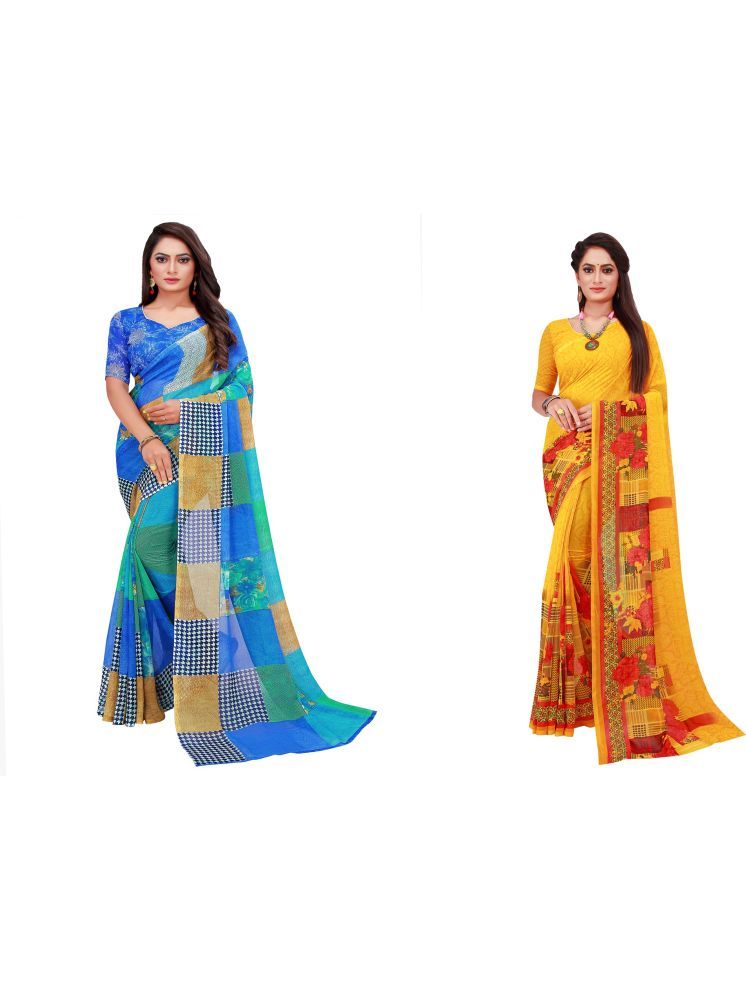     			Samai Georgette Printed Saree With Blouse Piece - Multicolor8 ( Pack of 2 )