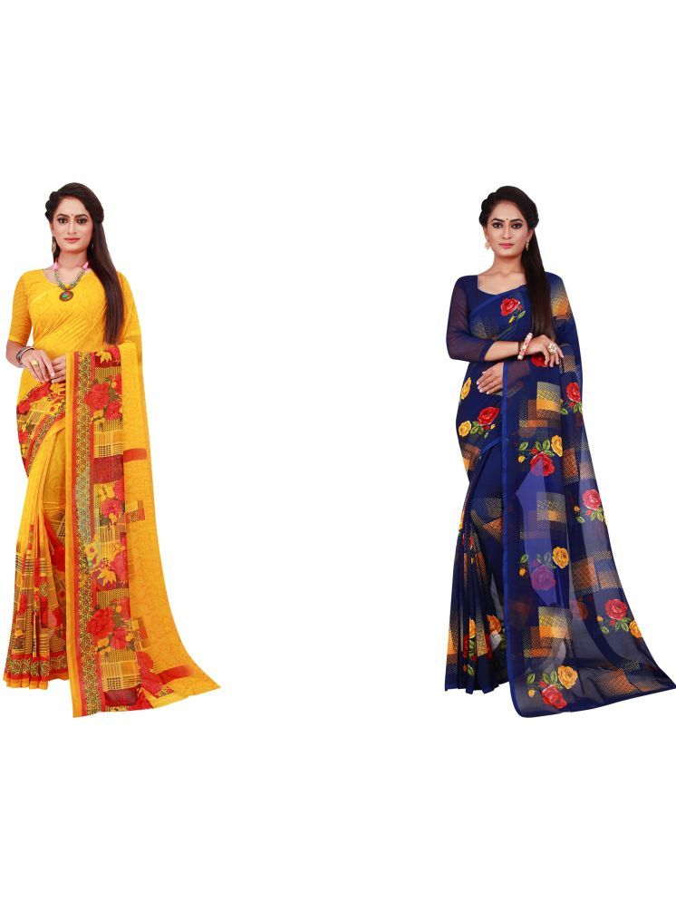     			Samai Georgette Printed Saree With Blouse Piece - Multicolor9 ( Pack of 2 )