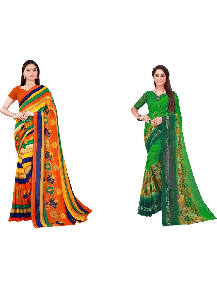     			Samai Georgette Printed Saree With Blouse Piece - Multicolor5 ( Pack of 2 )