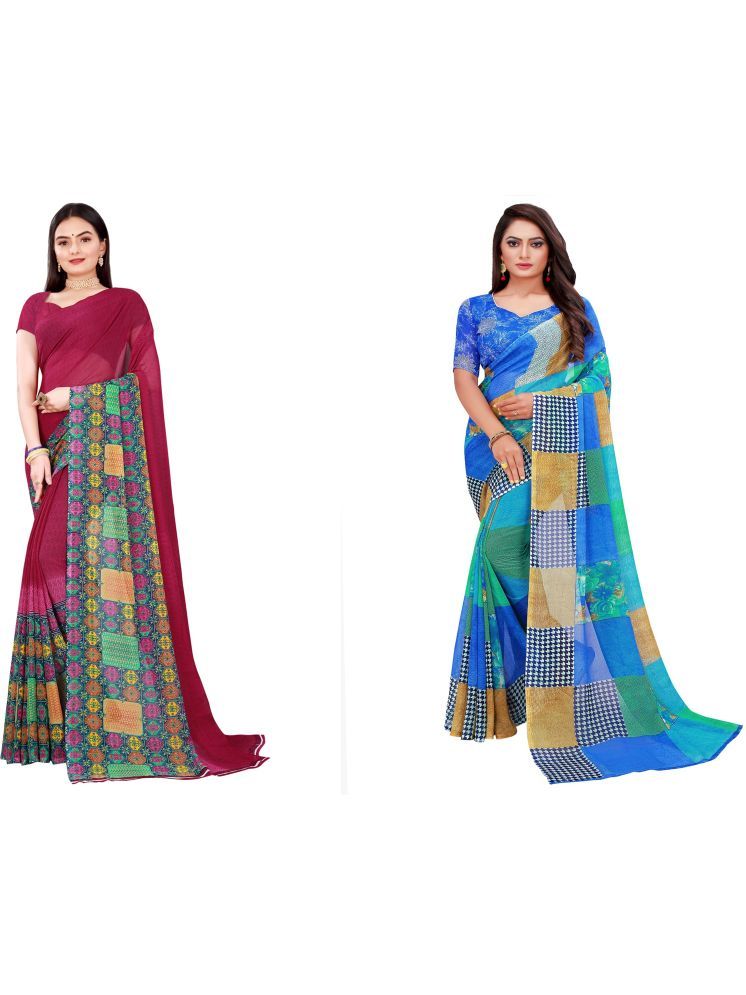     			Samai Georgette Printed Saree With Blouse Piece - Multicolor5 ( Pack of 2 )