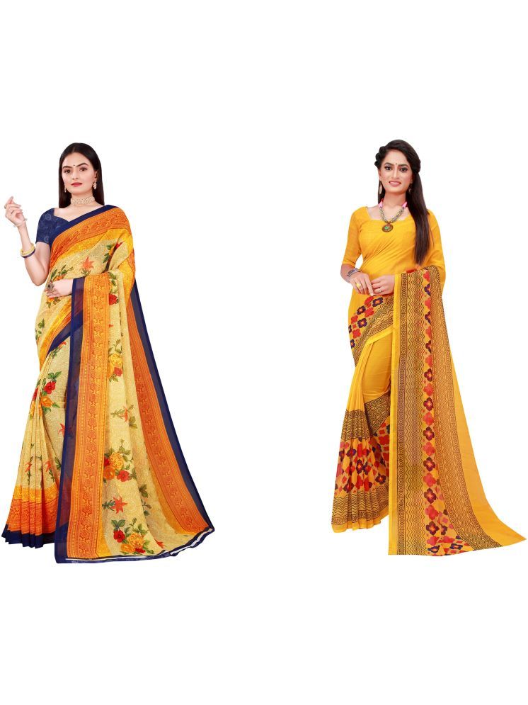     			Samai Georgette Printed Saree With Blouse Piece - Multicolor2 ( Pack of 2 )