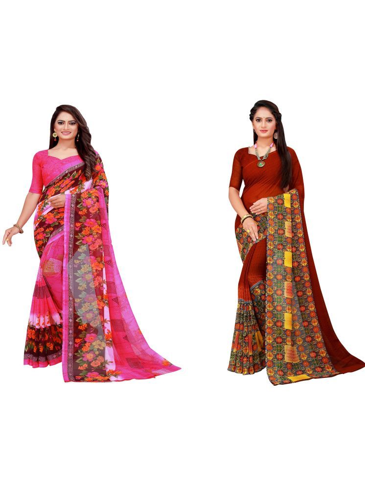     			Samai Georgette Printed Saree With Blouse Piece - Multicolor5 ( Pack of 2 )