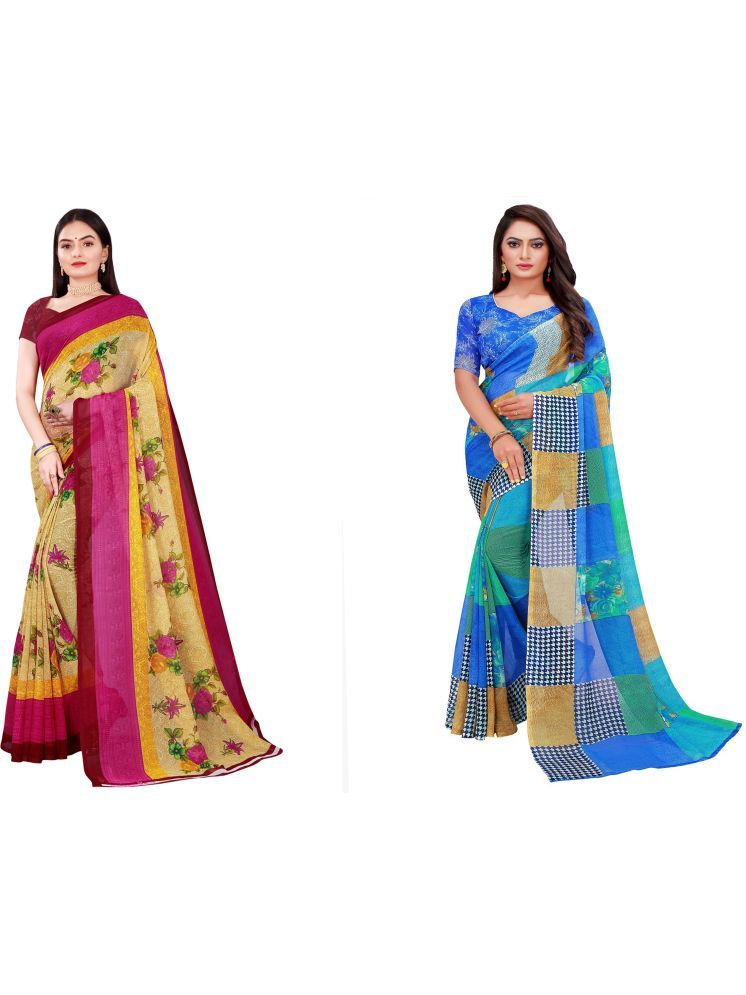     			Samai Georgette Printed Saree With Blouse Piece - Multicolor1 ( Pack of 2 )