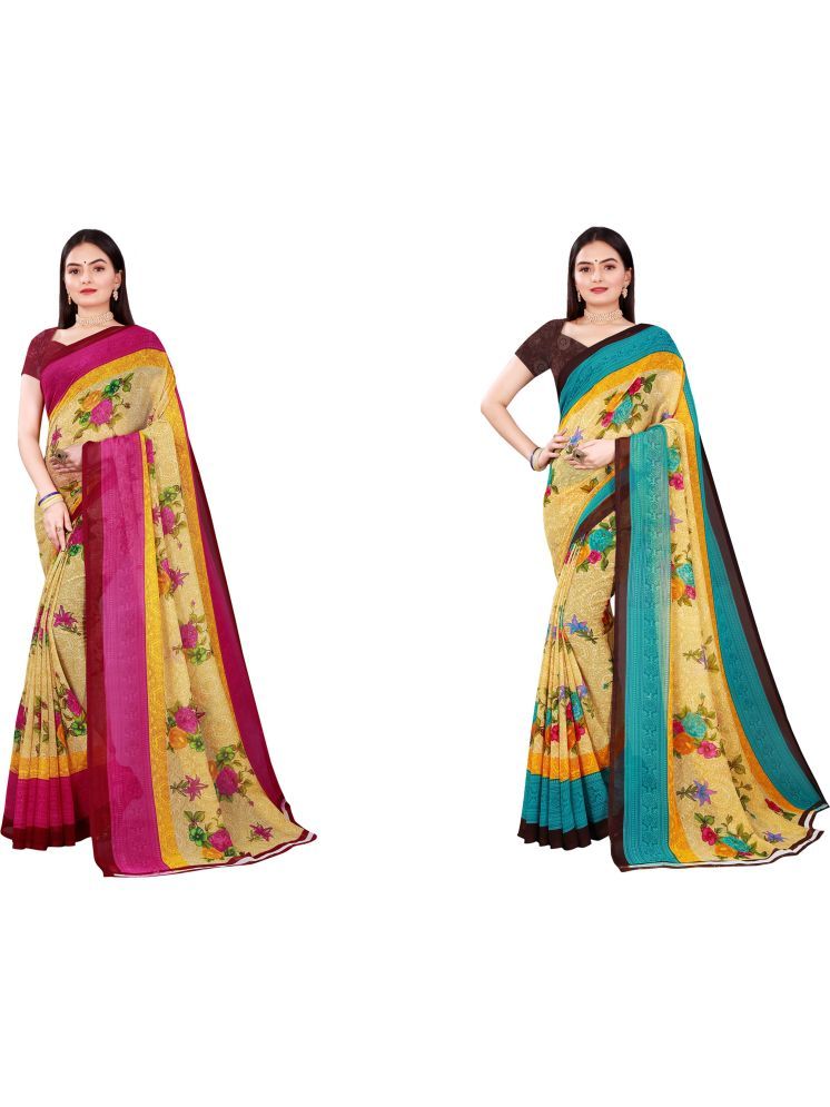     			Samai Georgette Printed Saree With Blouse Piece - Multicolor5 ( Pack of 2 )