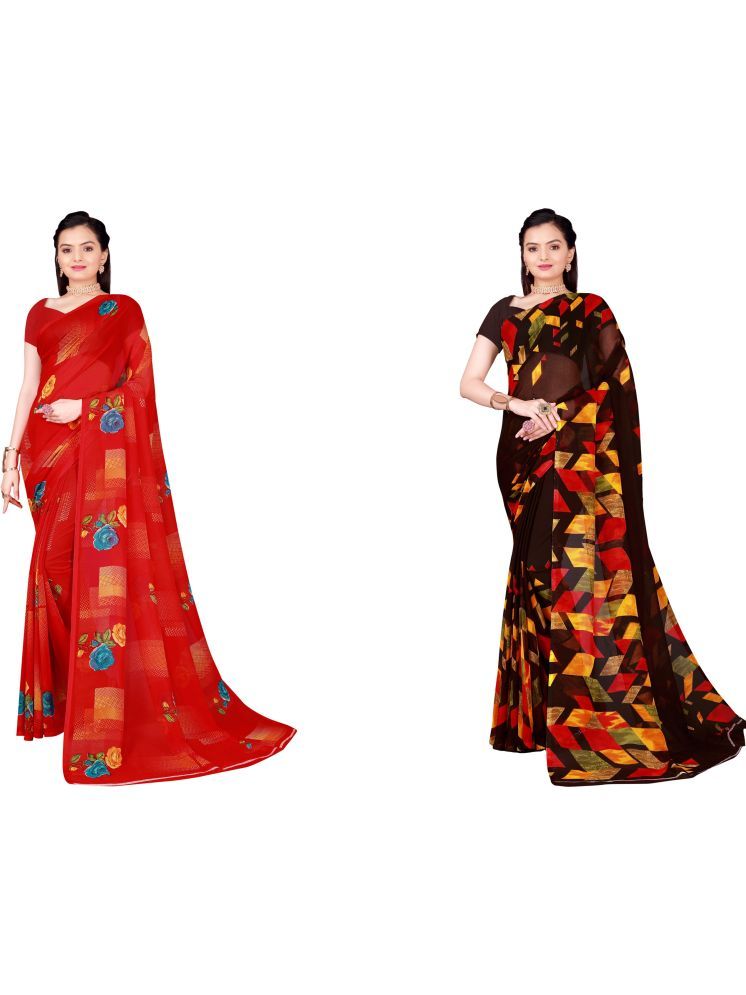     			Samai Georgette Printed Saree With Blouse Piece - Multicolor6 ( Pack of 2 )