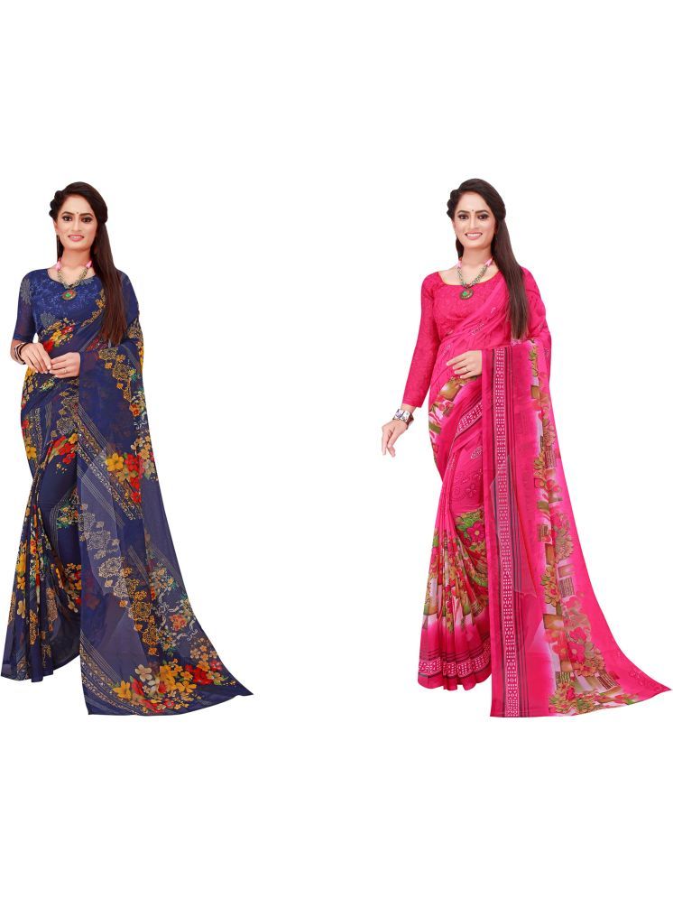     			Samai Georgette Printed Saree With Blouse Piece - Multicolor6 ( Pack of 2 )