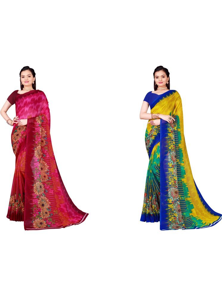     			Samai Georgette Printed Saree With Blouse Piece - Multicolor7 ( Pack of 2 )