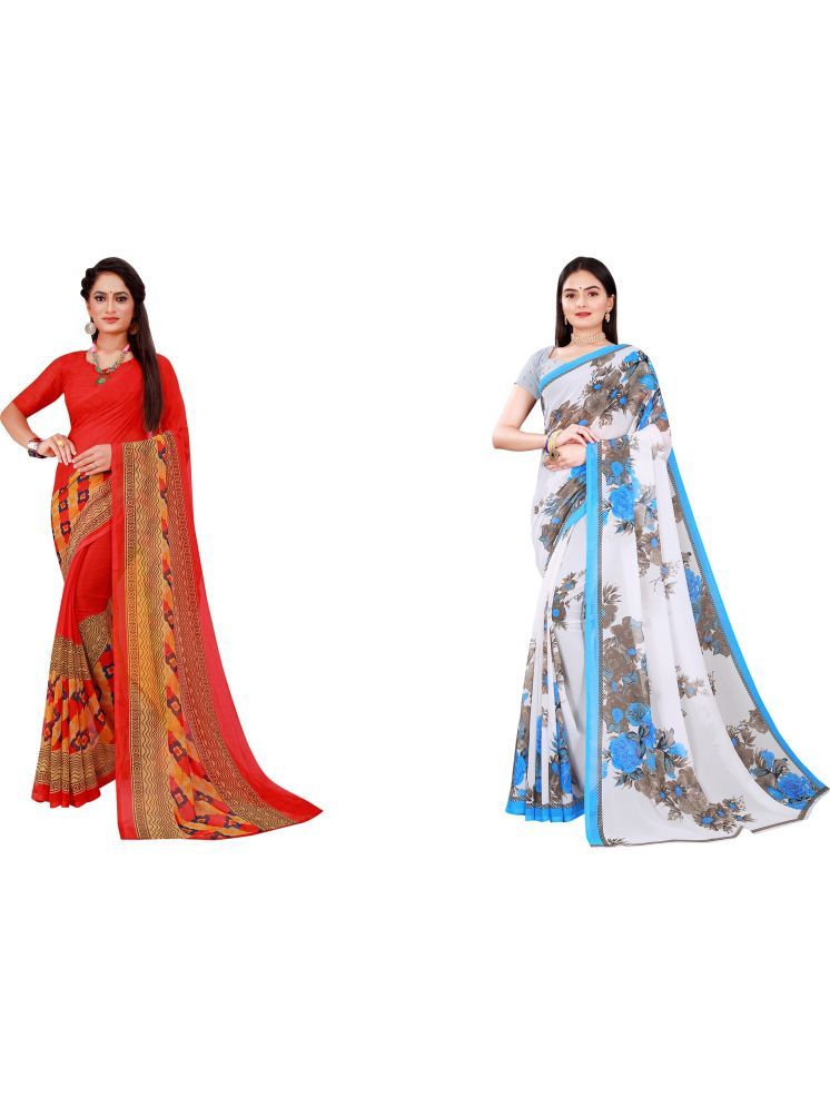     			Samai Georgette Printed Saree With Blouse Piece - Multicolor4 ( Pack of 2 )