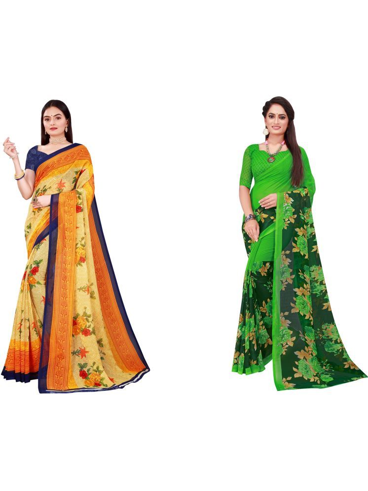     			Samai Georgette Printed Saree With Blouse Piece - Multicolor5 ( Pack of 2 )