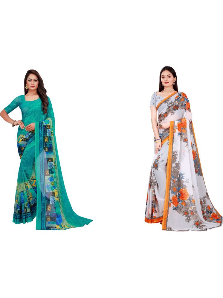     			Samai Georgette Printed Saree With Blouse Piece - Multicolor6 ( Pack of 2 )