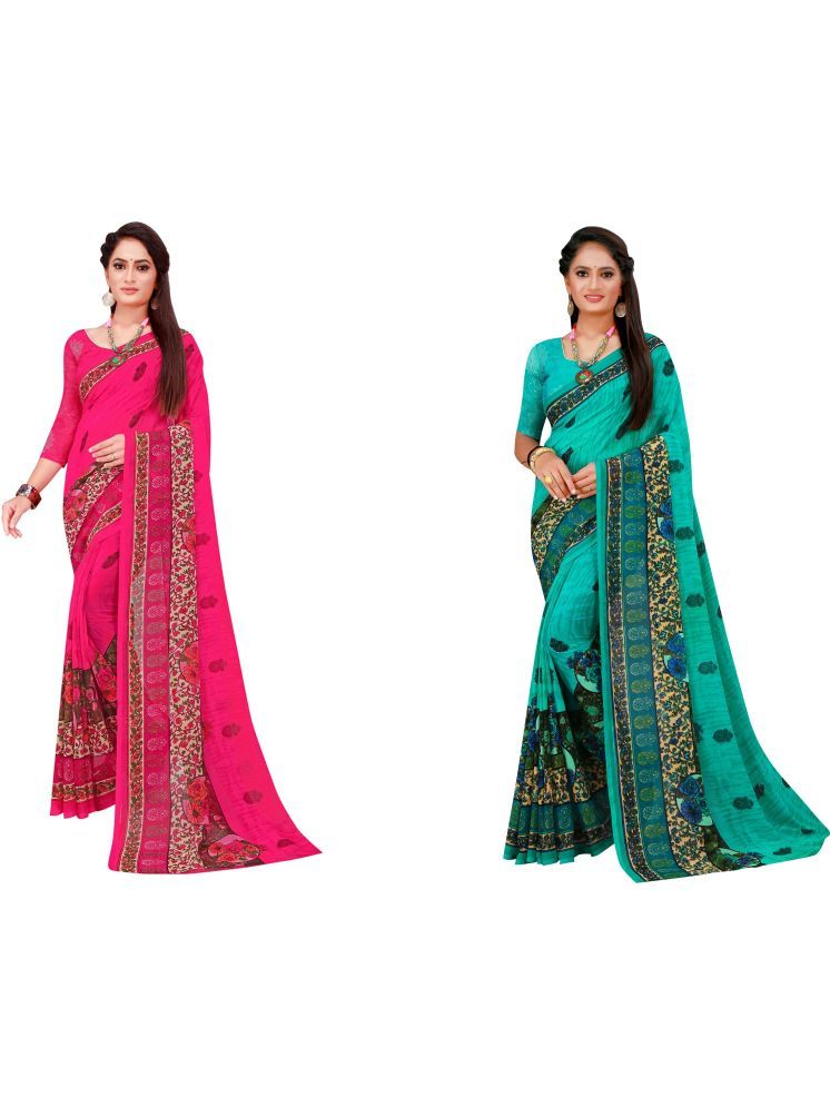     			Samai Georgette Printed Saree With Blouse Piece - Multicolor5 ( Pack of 2 )