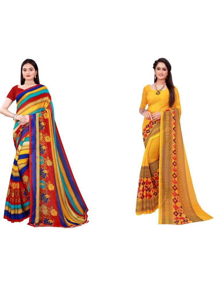     			Samai Georgette Printed Saree With Blouse Piece - Multicolor1 ( Pack of 2 )