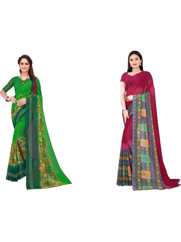     			Samai Georgette Printed Saree With Blouse Piece - Multicolor1 ( Pack of 2 )