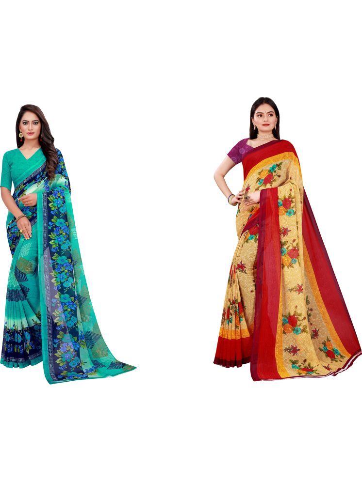     			Samai Georgette Printed Saree With Blouse Piece - Multicolor5 ( Pack of 2 )