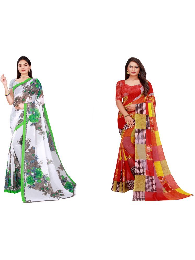     			Samai Georgette Printed Saree With Blouse Piece - Multicolor9 ( Pack of 2 )