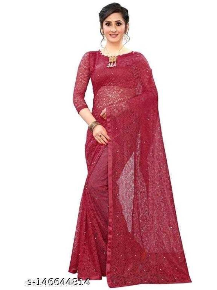     			Samai Net Self Design Saree Without Blouse Piece - Brown ( Pack of 1 )