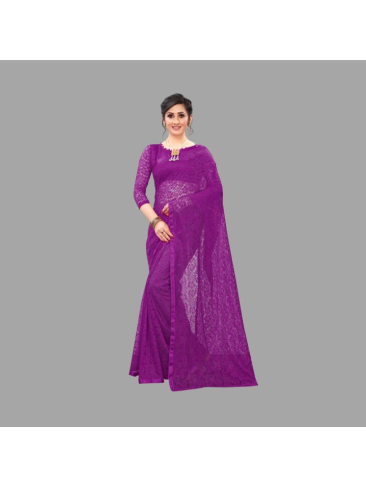     			Samai Net Self Design Saree Without Blouse Piece - Purple ( Pack of 1 )