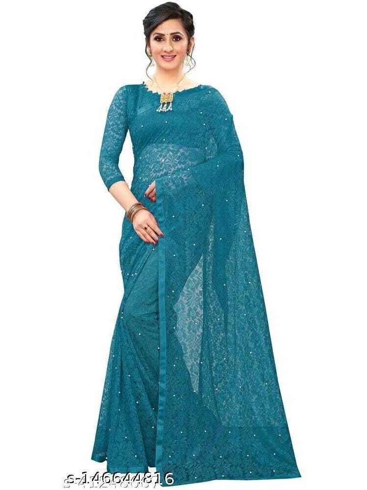     			Samai Net Self Design Saree Without Blouse Piece - LightBLue ( Pack of 1 )