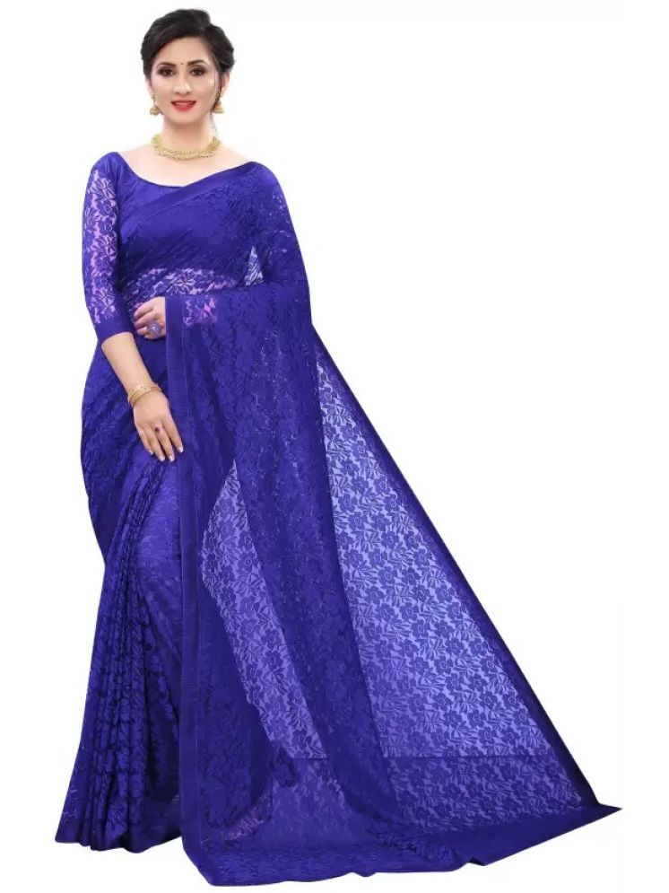     			Samai Net Self Design Saree With Blouse Piece - Blue ( Pack of 1 )