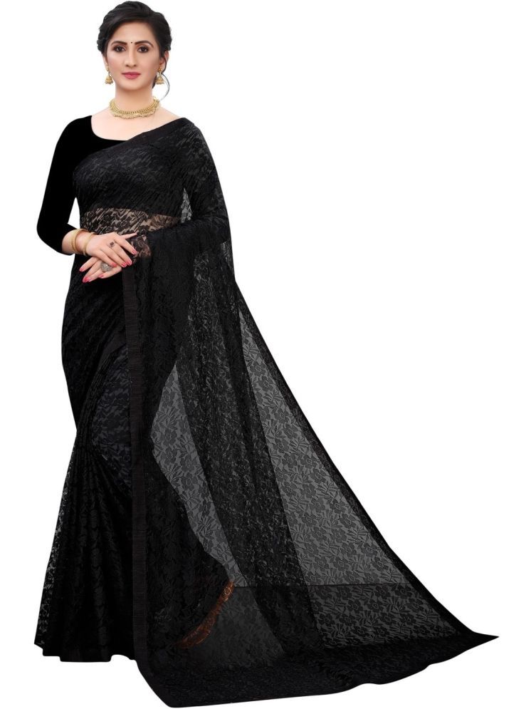     			Samai Net Self Design Saree Without Blouse Piece - Black ( Pack of 1 )