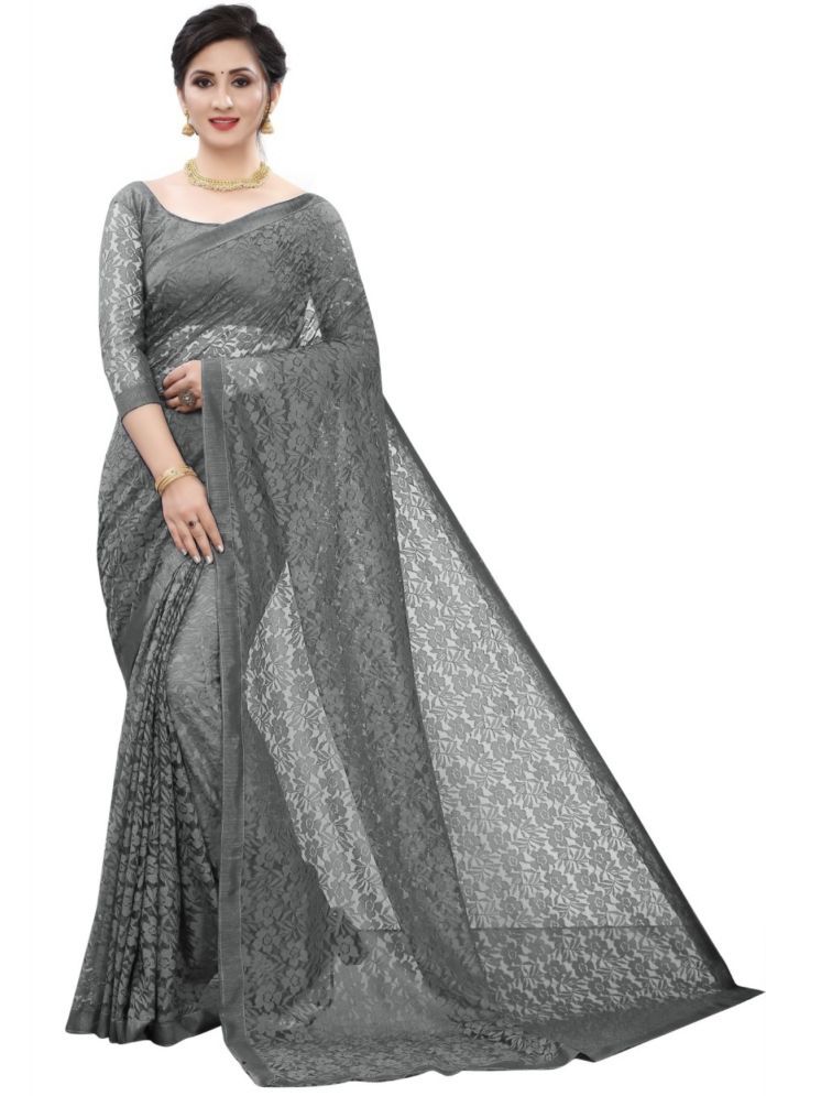     			Samai Net Self Design Saree Without Blouse Piece - Dark Grey ( Pack of 1 )