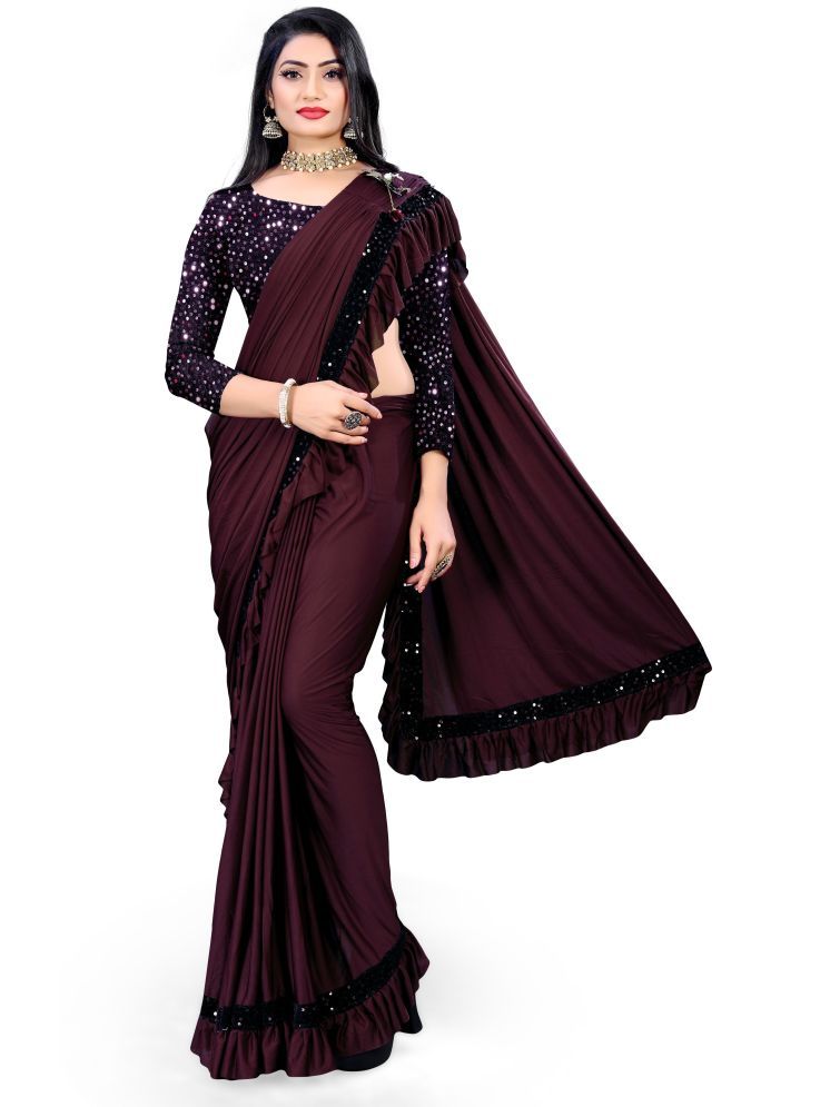     			Samai Silk Embellished Saree With Blouse Piece - Wine ( Pack of 1 )