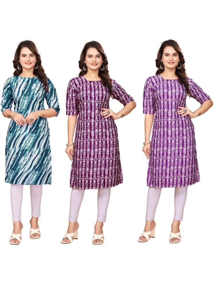     			VACHHARAJ GROUP Crepe Printed Straight Women's Kurti - Navy Blue,Maroon,Lavender ( Pack of 3 )