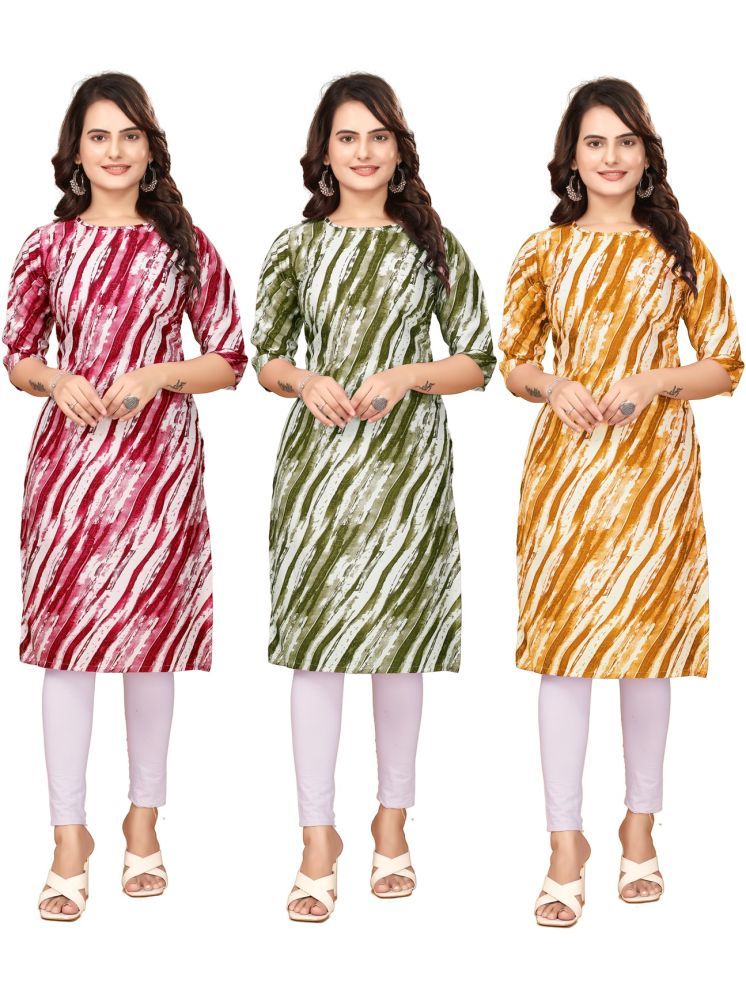     			VACHHARAJ GROUP Crepe Printed Straight Women's Kurti - Red,Green,Yellow ( Pack of 3 )