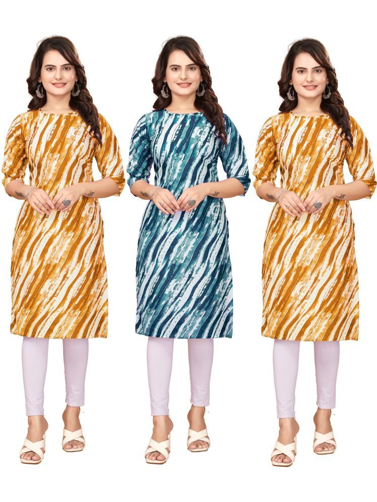     			VACHHARAJ GROUP Crepe Printed Straight Women's Kurti - Navy Blue,Yellow,Multicolor ( Pack of 3 )