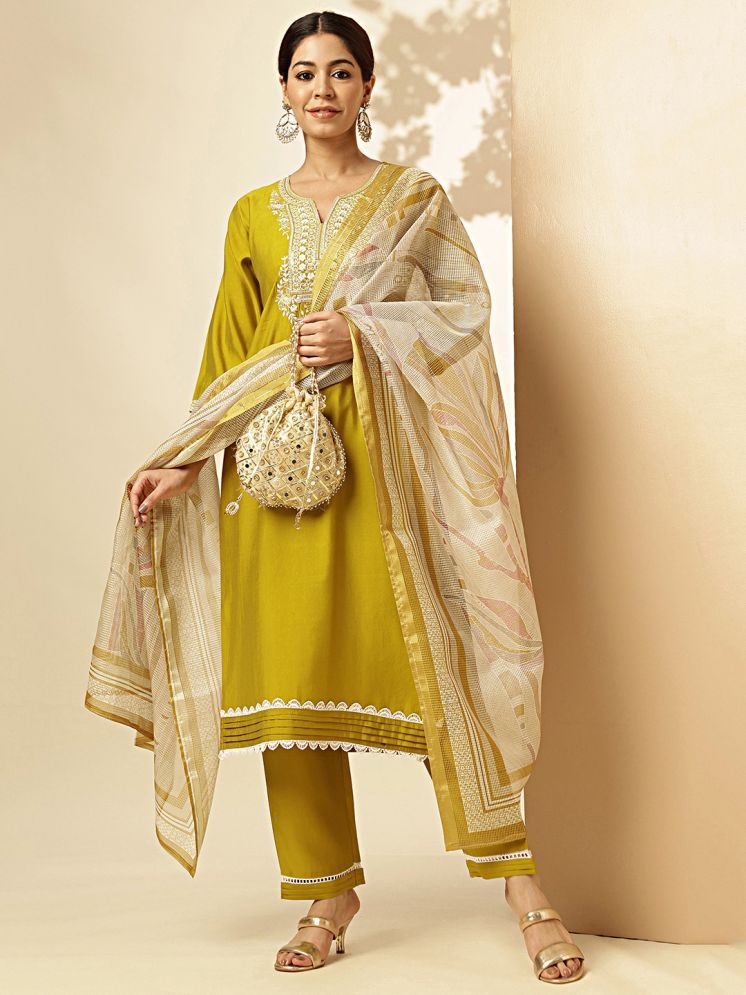     			Vbuyz Viscose Embroidered Kurti With Pants Women's Stitched Salwar Suit - Yellow ( Pack of 1 )