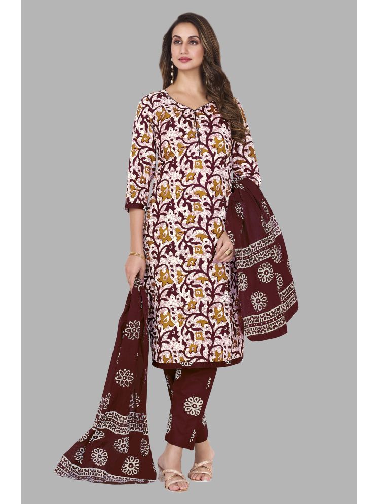     			shree jeenmata collection Cotton Printed Kurti With Pants Women's Stitched Salwar Suit - Maroon ( Pack of 1 )