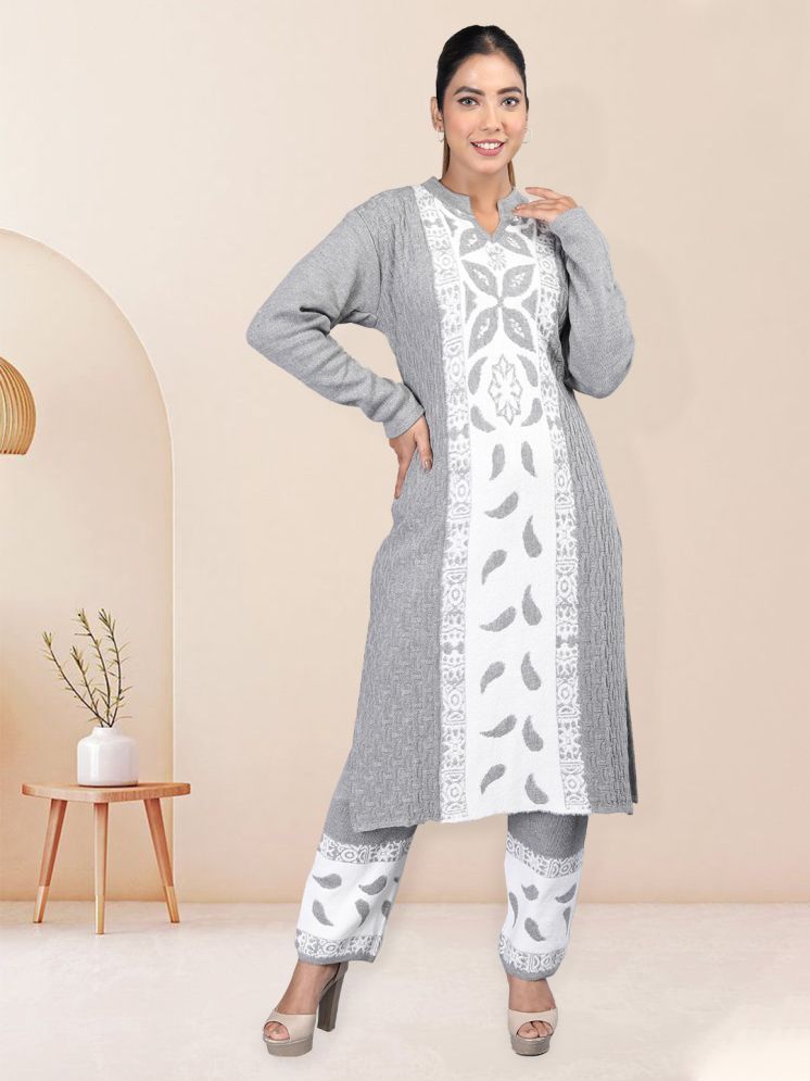     			tysort Woollen Self Design Kurti With Pants Women's Stitched Salwar Suit - Grey ( Pack of 1 )